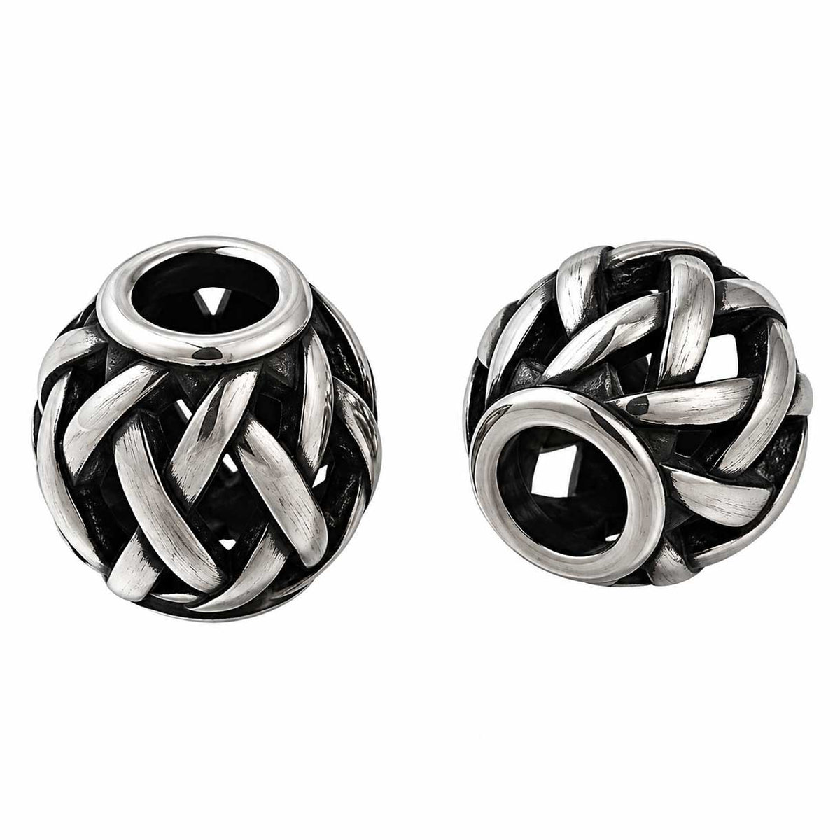 Antique Silver Hash/X's Hollow Round 304 Stainless Steel Bead/Charm (2 Pack) 280-