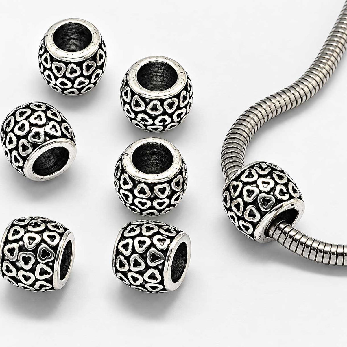 Antique Silver Heart Drum Alloy Bead/Charm (10 Pack) 280-