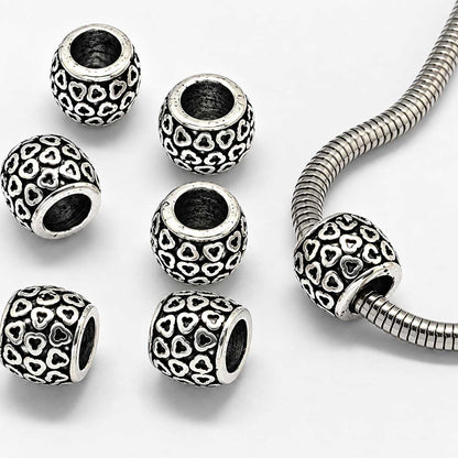 Antique Silver Heart Drum Alloy Bead/Charm (10 Pack) 280-
