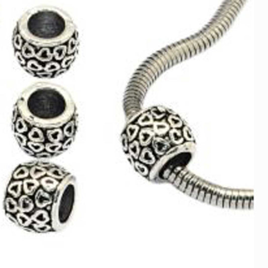 Antique Silver Heart Drum Alloy Bead/Charm (10 pack)