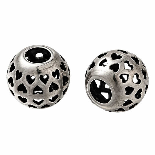 Antique Silver Hearts Hollow Round 304 Stainless Steel Bead/Charm (2 Pack) 280-