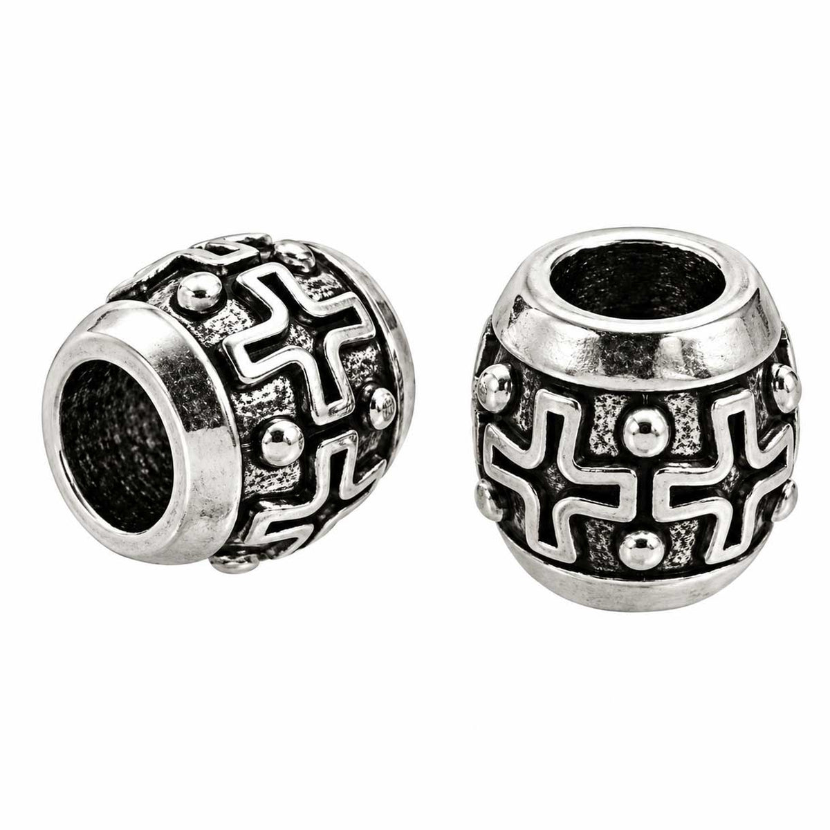 Antique Silver Plated Cross Barrel Alloy Bead/Charm (5 Pack)
