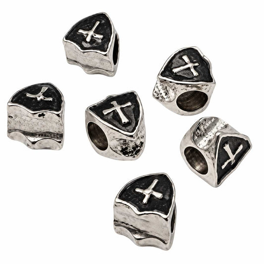 Antique Silver Plated w/Black Enamel Sheild Cross Alloy Bead/Charm El Wood Braiding Co