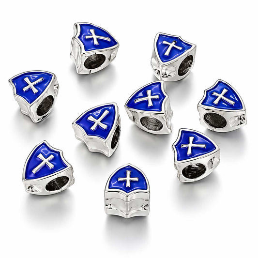 Antique Silver Plated w/Blue Enamel Sheild Cross Alloy Bead/Charm El Wood Braiding Co
