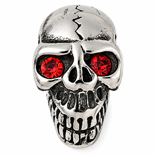 Antique Silver Skull Bead/Charm w/Red Stone Eyes 304 Stainless Steel (2 Pack) 280-