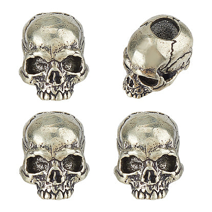 Antique Silver Skull Charm/Bead Brass (4 Pack)
