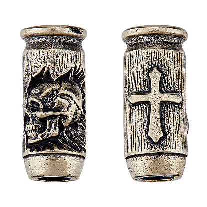 Antique Silver Skull/Cross Column Bead/Charm Brass (2 pack)