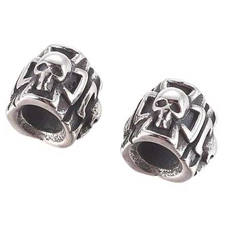 Antique Silver Skull and Cross 304 Stainless Steel Bead/Charm (2 Pack)