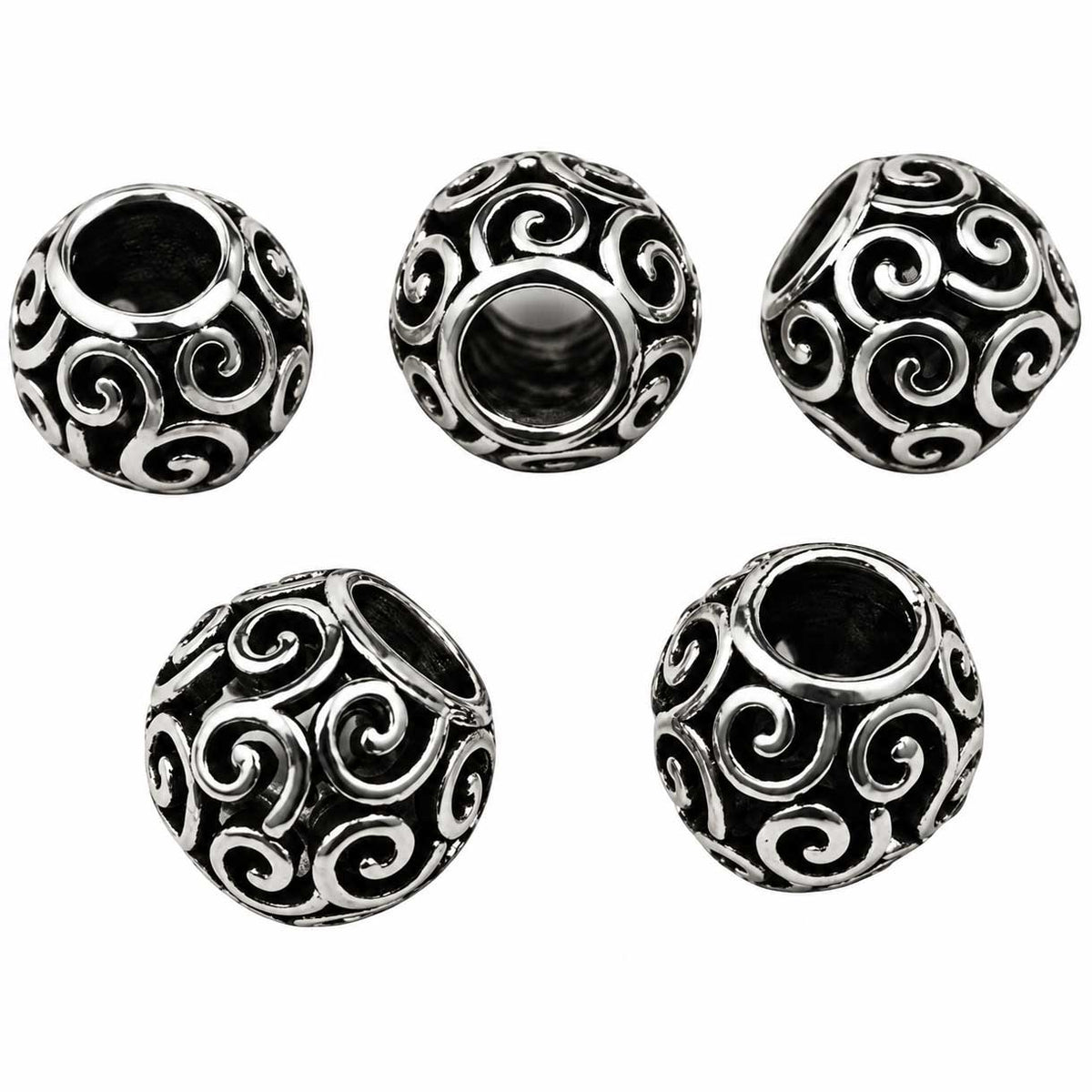 Antique Silver Swirls Hollow Round Alloy Bead/Charm (10 Pack) 280-