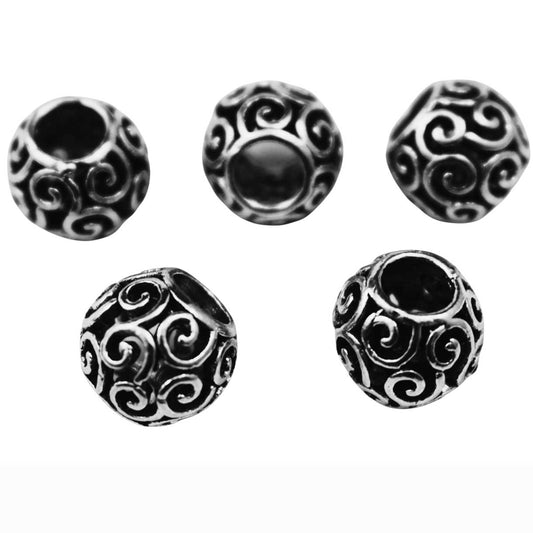 Antique Silver Swirls Hollow Round Alloy Bead/Charm (5 Pack) 280-