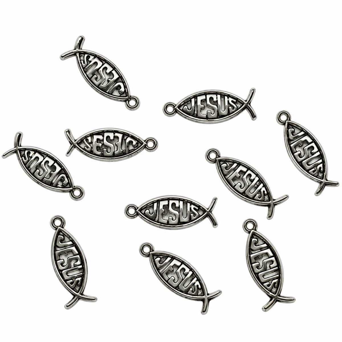 Antique Silver tone Jesus Fish Charm (10 Pack) Paracord Galaxy