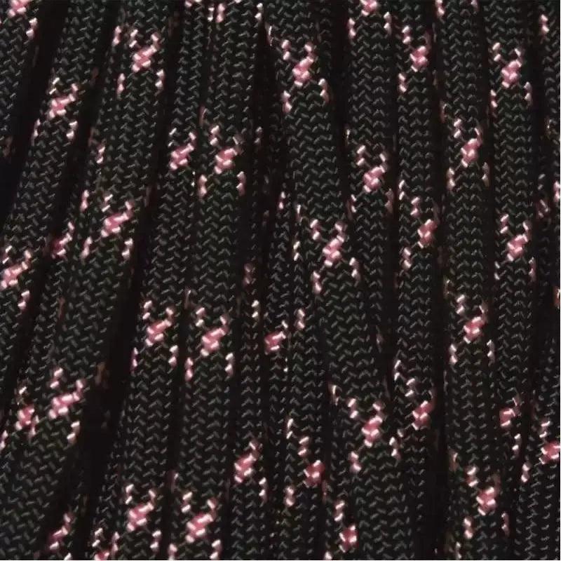 Black with Rose Pink X 550 Paracord Made in the USA (100 FT.)  163- nylon/nylon paracord