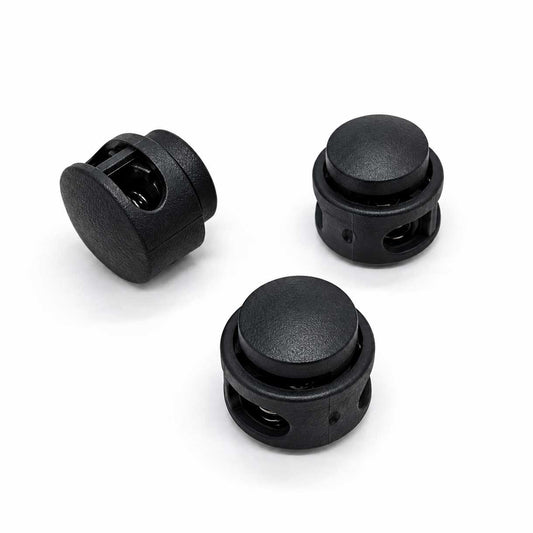 Black Nylon Round Double Hole Cord Lock/Stop (10 Pack) paracordwholesale