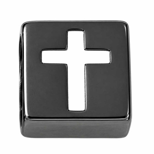 Brass Enamel White Cross on Black Square Bead/Charm (2 Pack). 280-