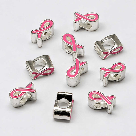 Breast Cancer Awareness Ribbon Alloy Metal w/Enamel Bead/Charm (10 Pack) 280-