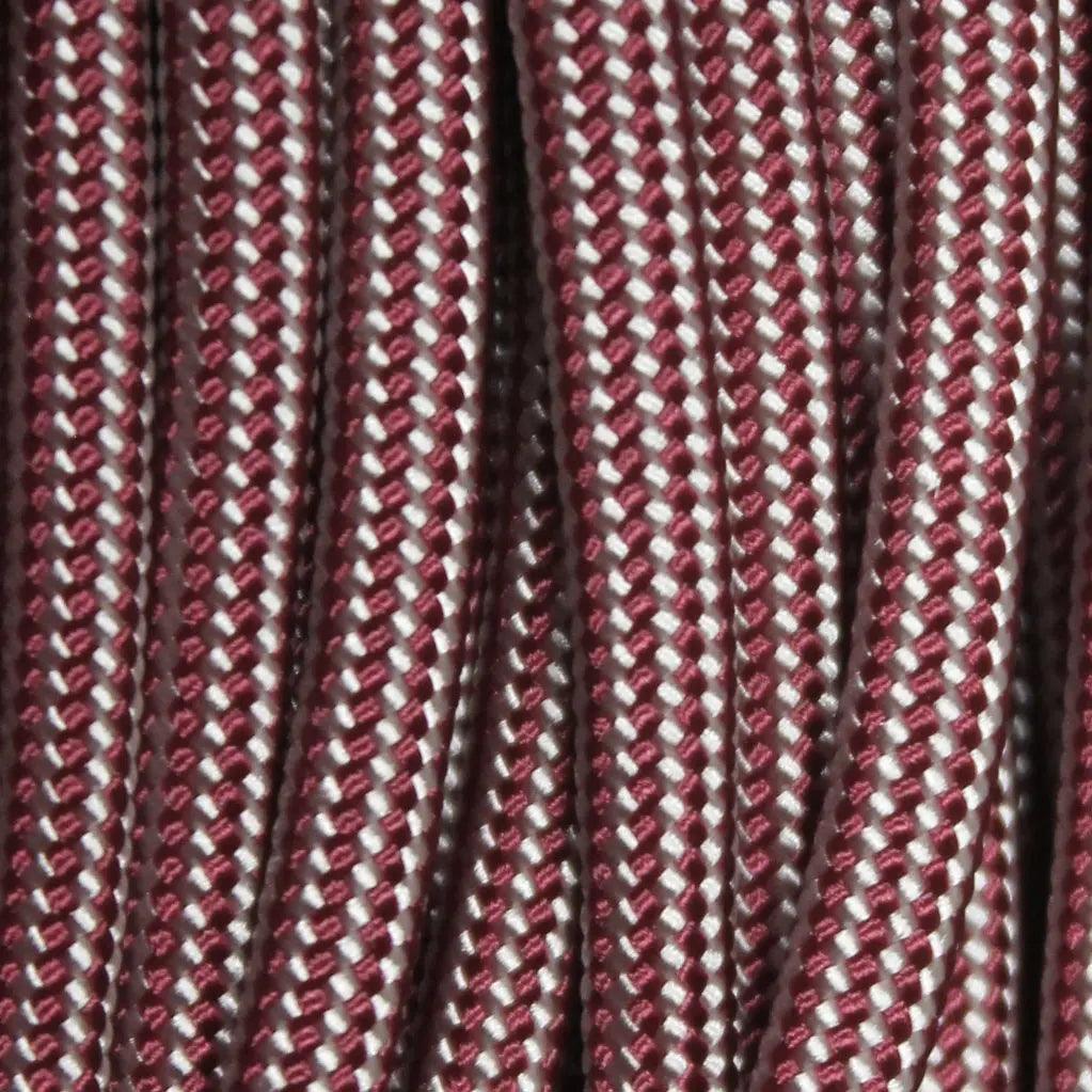 Burgundy and White Stripes 550 Paracord Made in the USA (100 FT.)  163- nylon/nylon paracord