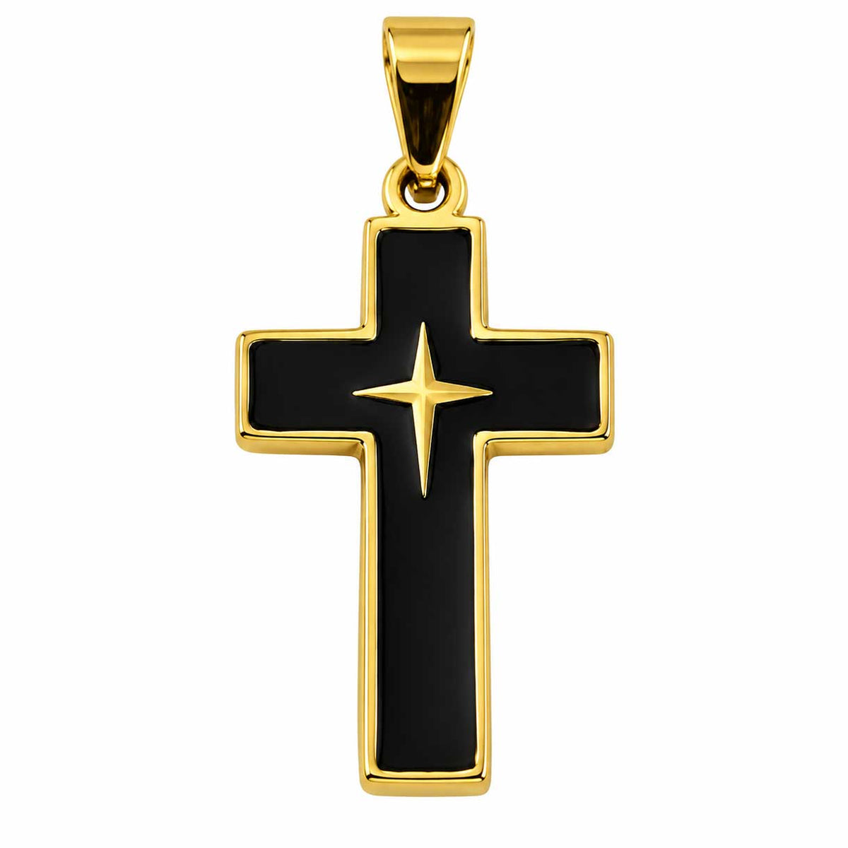 Cross Pendants 304 Stainless Steel Gold w/Black Enamel (1 Pack) 280-