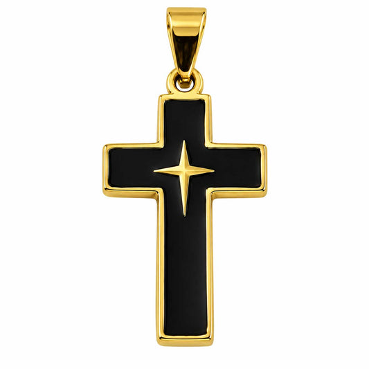 Cross Pendants 304 Stainless Steel Gold w/Black Enamel (1 Pack) 280-