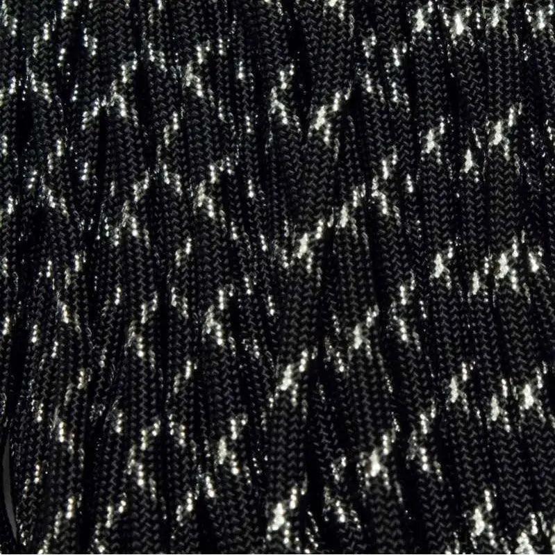 Dark Knight Metallic Glitter Black with Silver Tracer X Pattern 550 Paracord Made in the USA (100 FT.)  163- nylon/nylon paracord