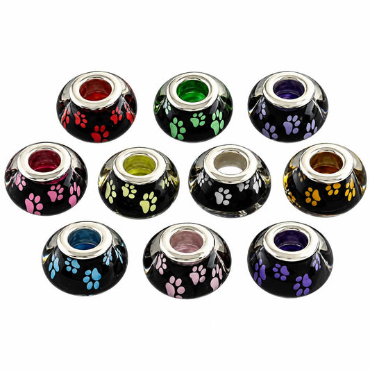 Dog Paw Prints Resin Beads Mixed Colors (10 Pack) 280-