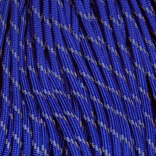 Electric Blue with 3 Reflective Tracers 550 Paracord Made in the USA  163- nylon/nylon paracord