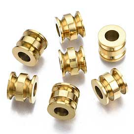 Gold Plated Grooved Column Metal Beads 316 Surgical Stainless (2 Pack)