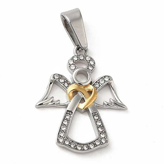 Golden Heart Angel w/Rhinestones 304 Stainless Steel Pendant/Charm