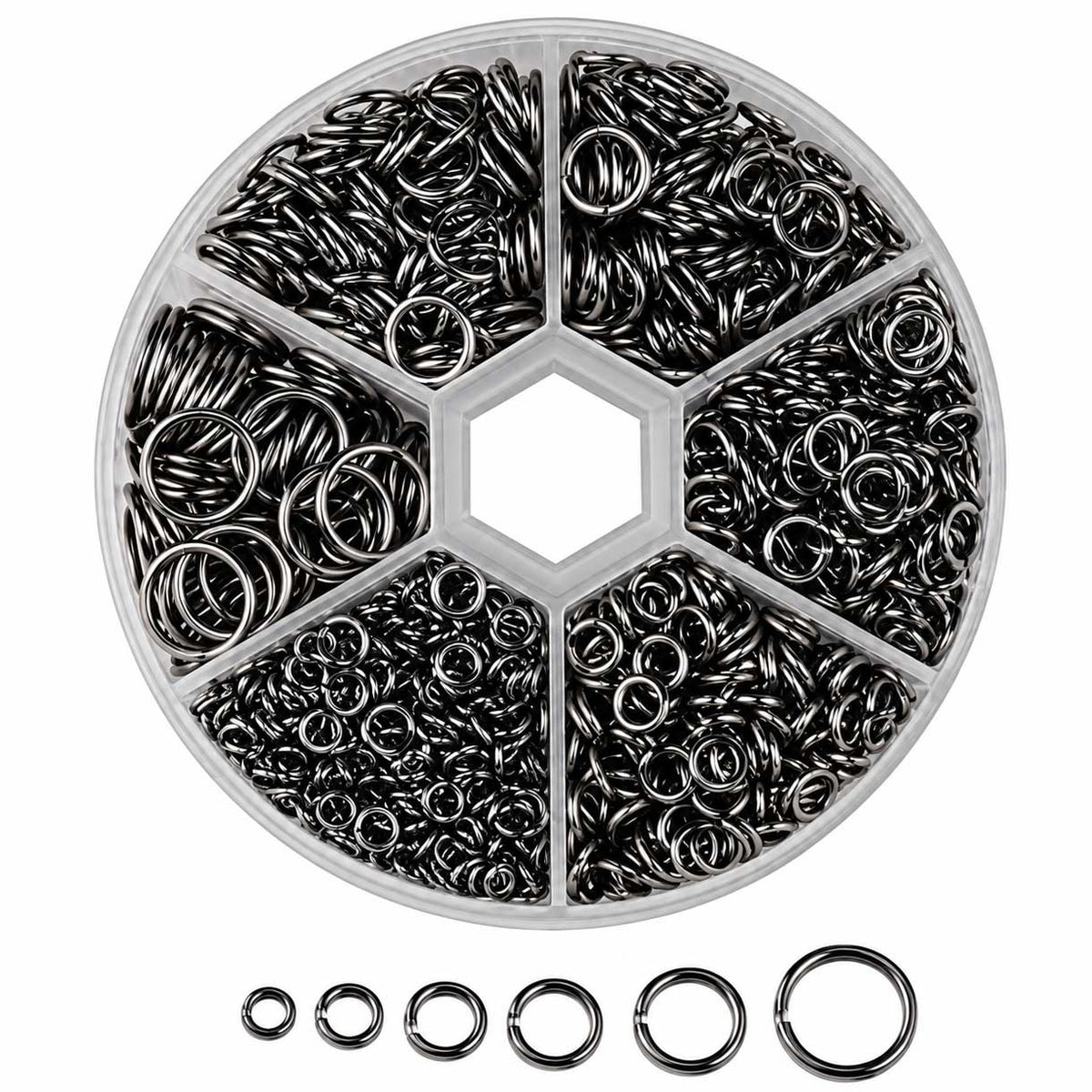Gunmetal Iron Jump Rings Assorted Sizes 1 Container (Approx. 1600 Pcs)