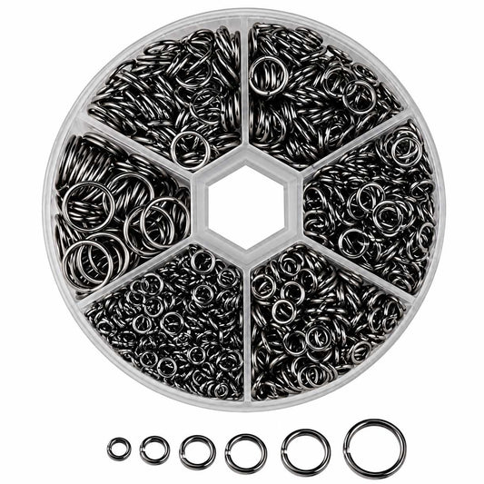 Gunmetal Iron Jump Rings Assorted Sizes 1 Container (Approx. 1600 Pcs) 280-