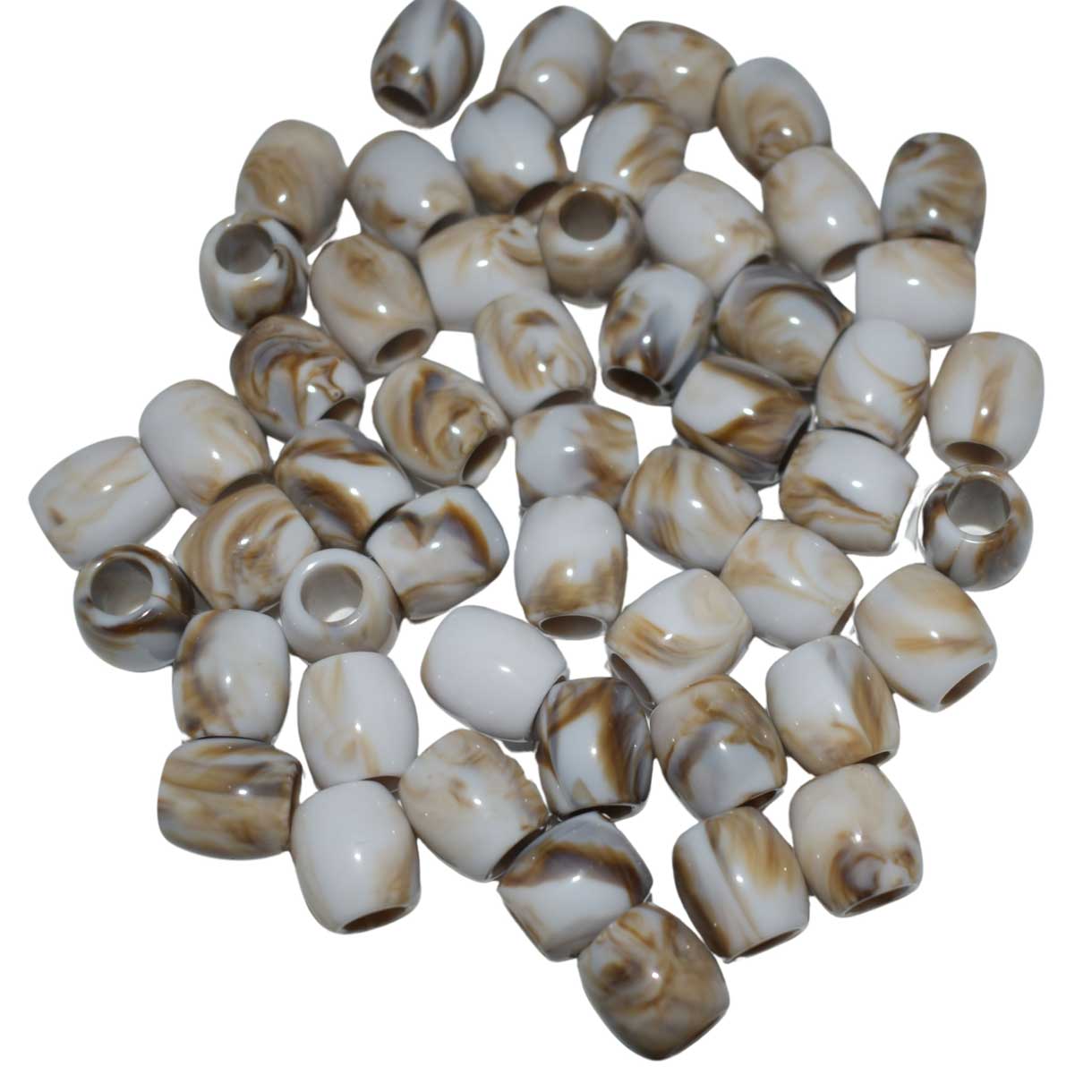 Imitation Gemstone Opaque White/Brown Acrylic Barrel Bead/Charm