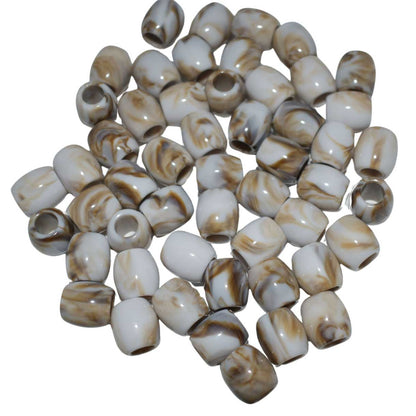 Imitation Gemstone Opaque White/Brown Acrylic Barrel Bead/Charm