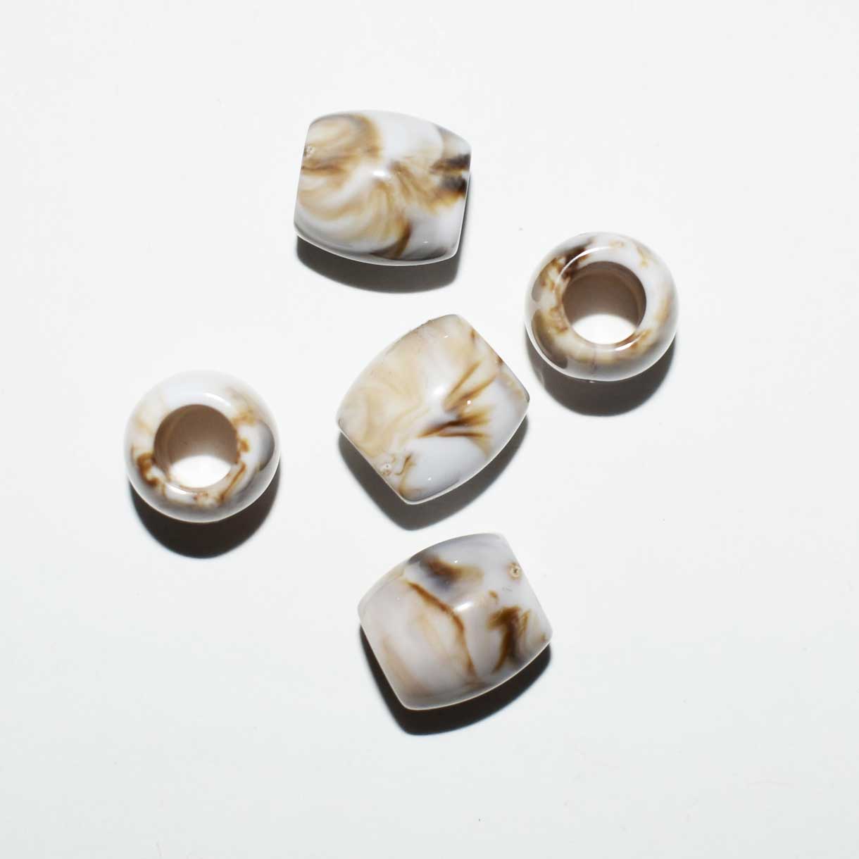 Imitation Gemstone Opaque White/Brown Acrylic Barrel Bead/Charm