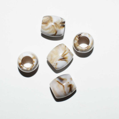 Imitation Gemstone Opaque White/Brown Acrylic Barrel Bead/Charm