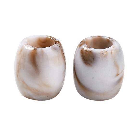 Imitation Gemstone Opaque White/Brown Acrylic Barrel Bead/Charm