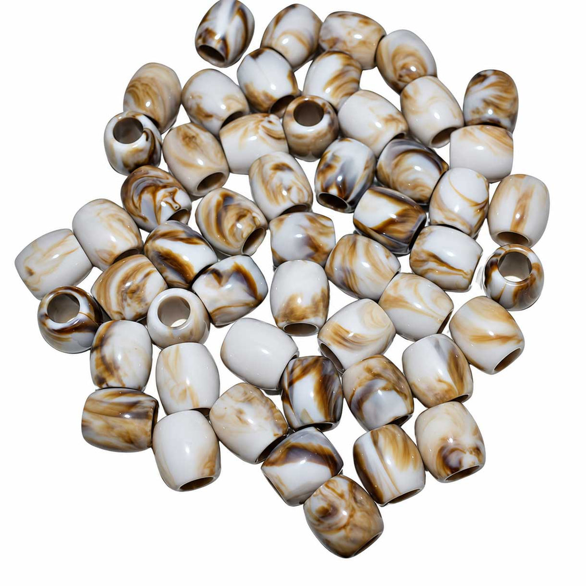 Imitation Gemstone Opaque White/Brown Acrylic Barrel Bead/Charm El Wood Braiding Co