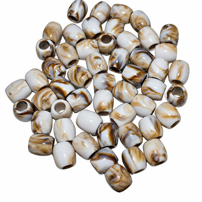 Imitation Gemstone Opaque White/Brown Acrylic Barrel Bead/Charm El Wood Braiding Co