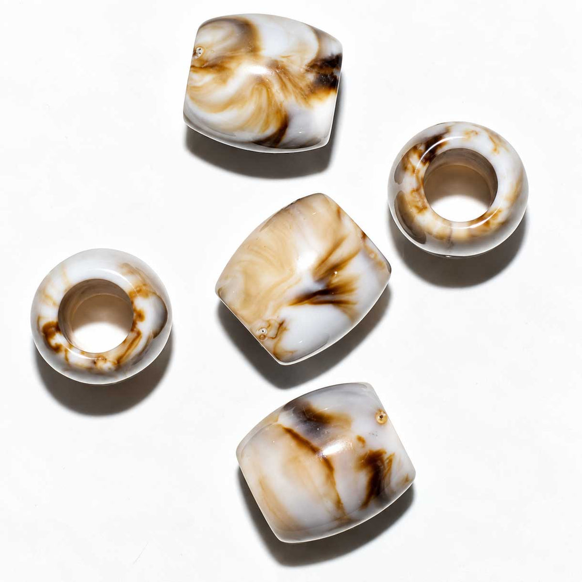 Imitation Gemstone Opaque White/Brown Acrylic Barrel Bead/Charm El Wood Braiding Co