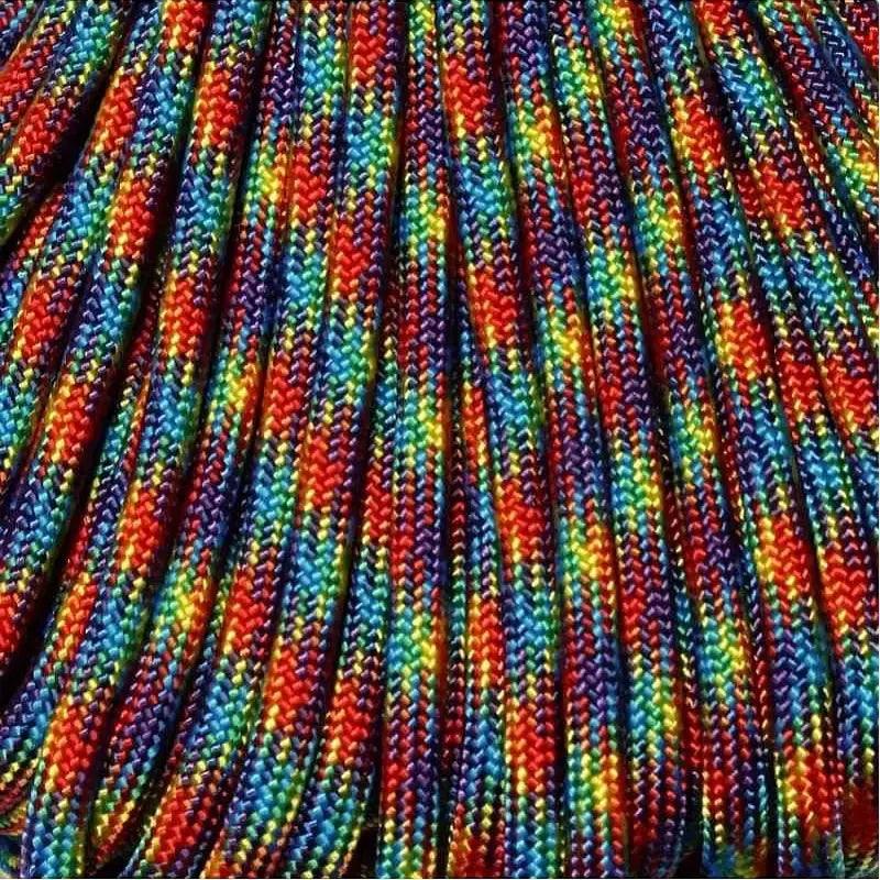 Kaleidoscope (Rainbow) 550 Paracord Made in the USA (100 FT.)  167- poly/nylon paracord