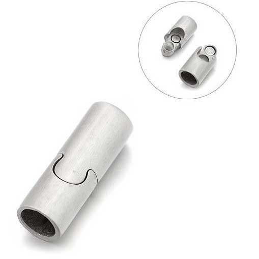Locking Tube Matte Silver Magnetic Clasp 304 S.S. Glue In Ends (1 Pack) 5mm