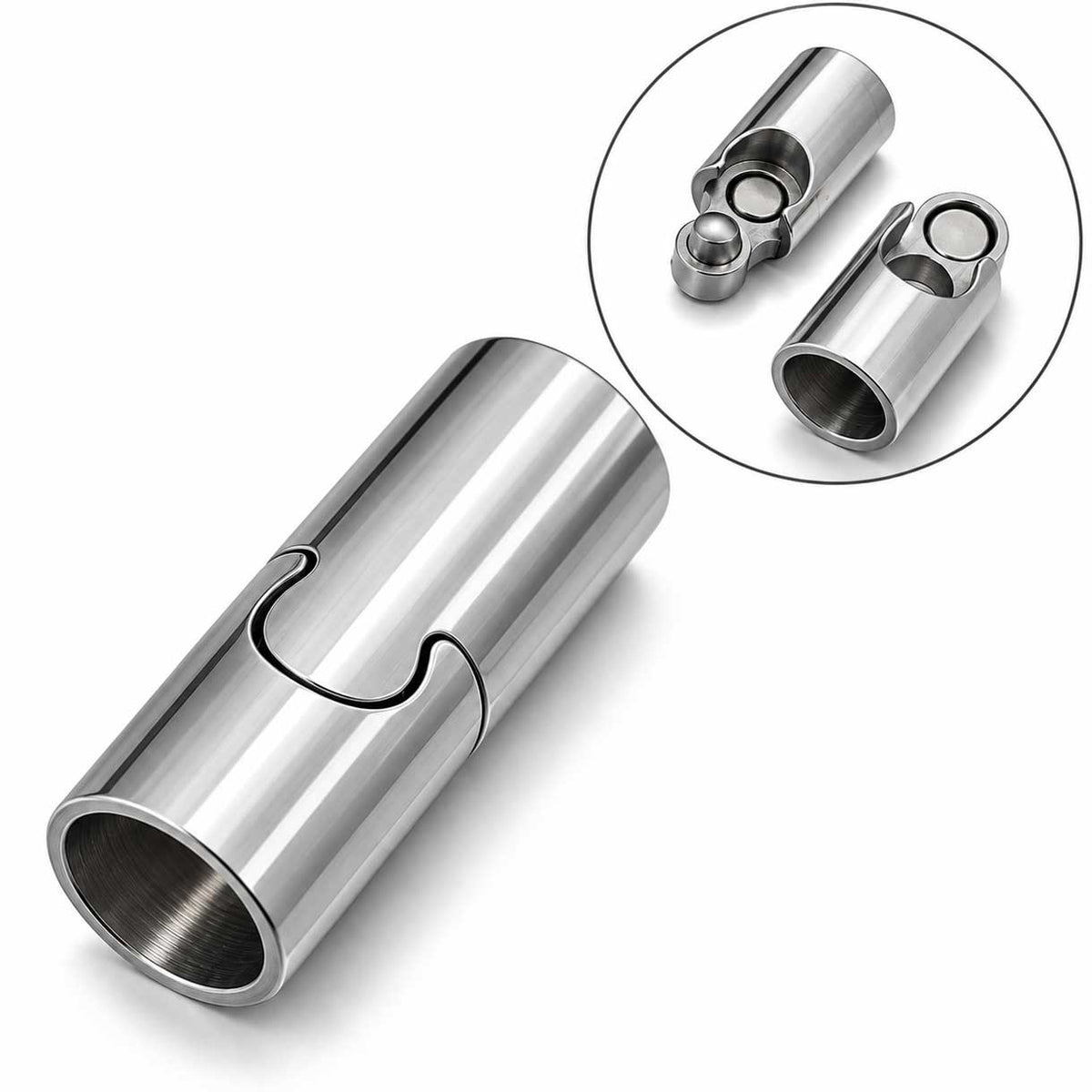 Locking Tube Matte Silver Magnetic Clasp 304 SS Glue In Ends 5mm (2 Pack) 280-