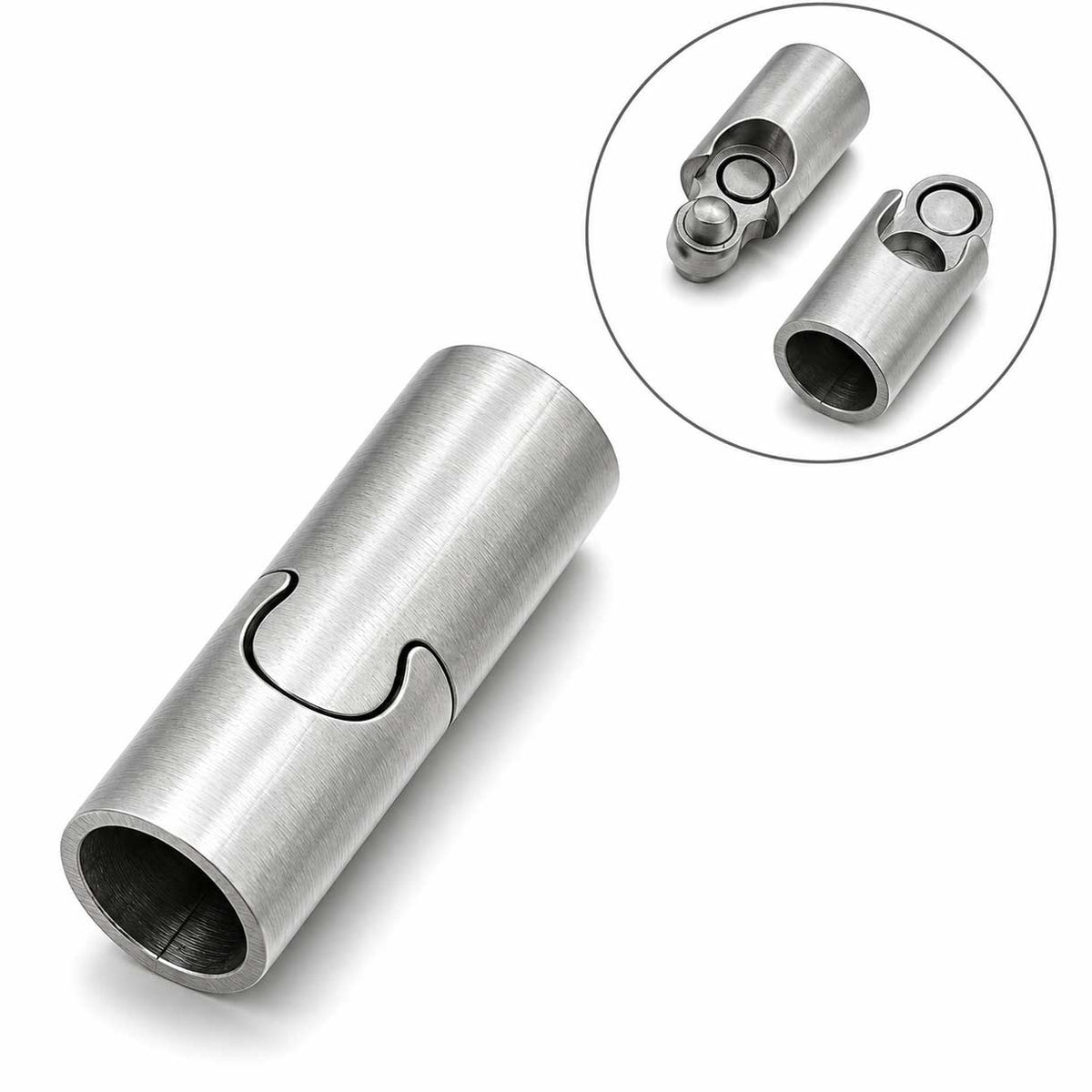 Locking Tube Matte Silver Magnetic Clasp 304 SS Glue In Ends 6 mm (2 Pack) 280-