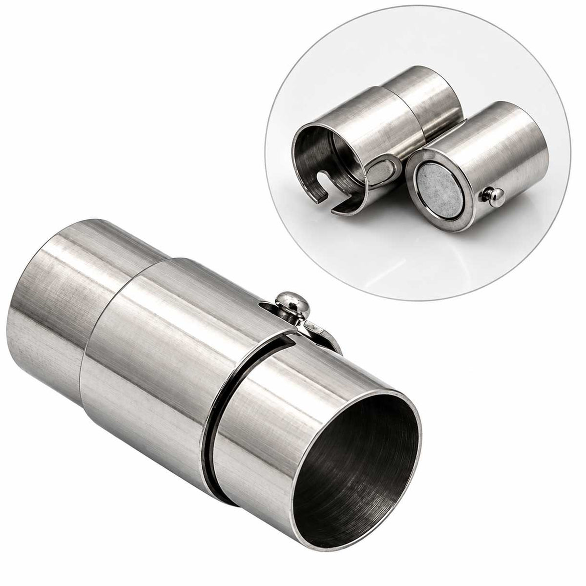 Locking Tube Silver Magnetic Clasp 304 SS Glue In Ends 5 mm