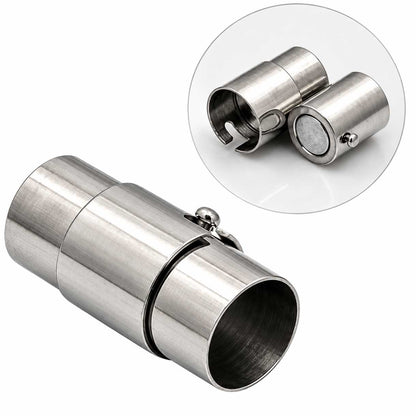 Locking Tube Silver Magnetic Clasp 304 SS Glue In Ends 5 mm