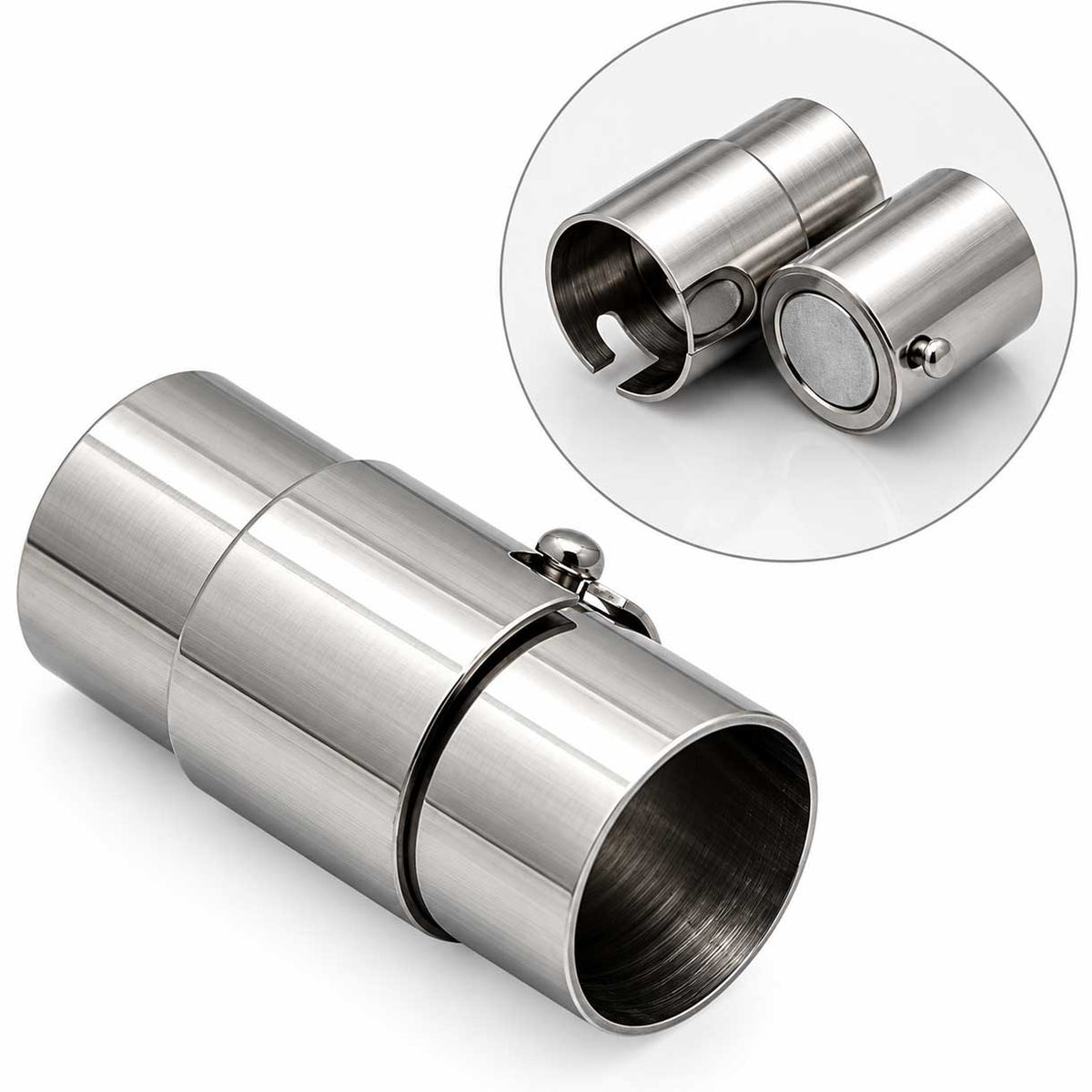 Locking Tube Silver Magnetic Clasps 304 SS Glue In Ends 6mm (1 Pack) 280-
