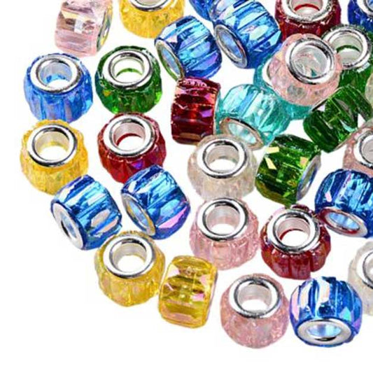 Mixed Colors Faceted Transparent Resisn w/Silver Color Plated Brass Cores (25 Pack)