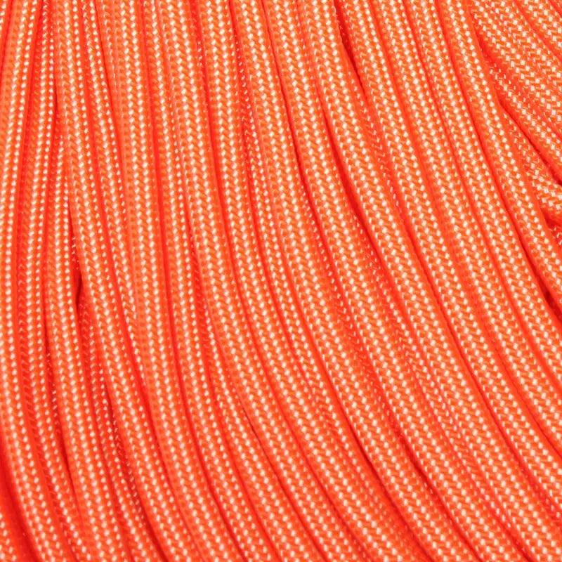 Neon Orange & White Stripes 550 Paracord Made in the USA (100 FT.)  163- nylon/nylon paracord