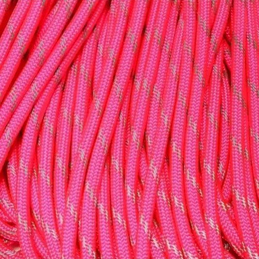 Neon Pink with 3 Reflective Tracers 550 Paracord Made in the USA  163- nylon/nylon paracord
