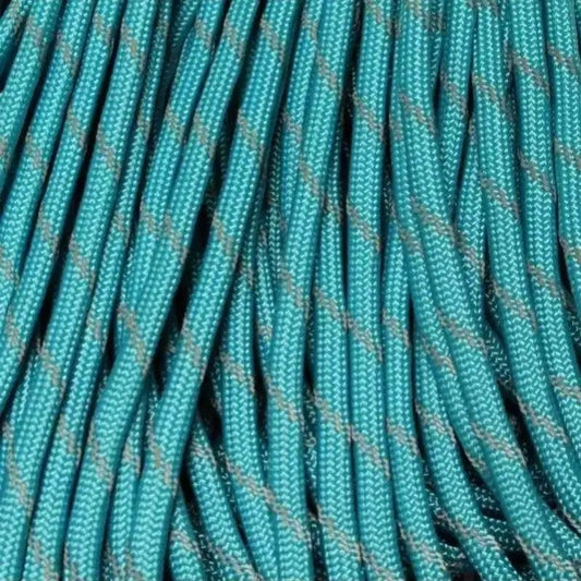 Neon Turquoise with 3 Reflective Tracers 550 Paracord Made in the USA  163- nylon/nylon paracord