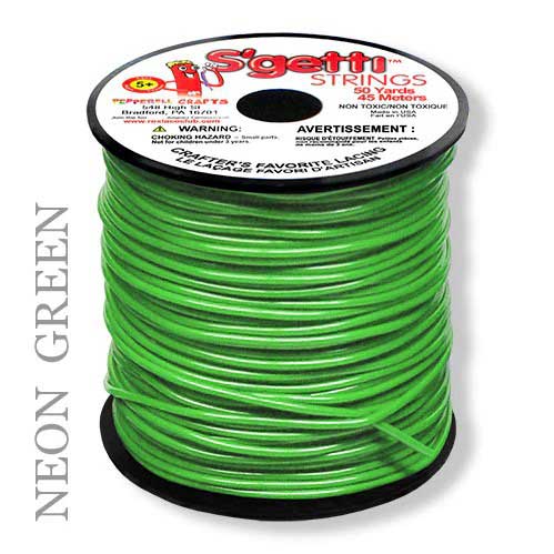 Neon Green S'getti String Round Hollow Plastic Lacing Spool 50yd (45m)
