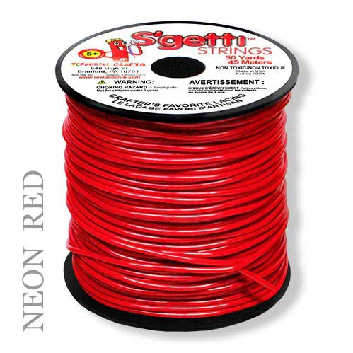 Neon Red S'getti String Round Hollow Plastic Lacing Spool 50yd (45m)